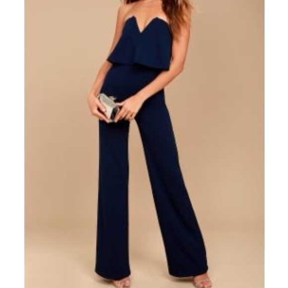Lulus Pants - Lulus Power of Love Strapless Jumpsuit Navy Blue M